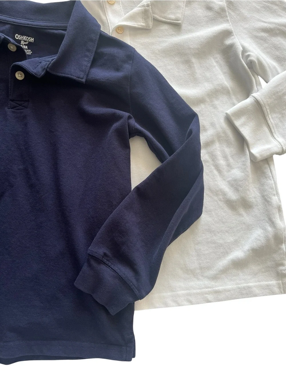 OshKosh B’gosh Boys Long Sleeve Polo Shirt Bundle Size 8 Navy & White. Uniform.